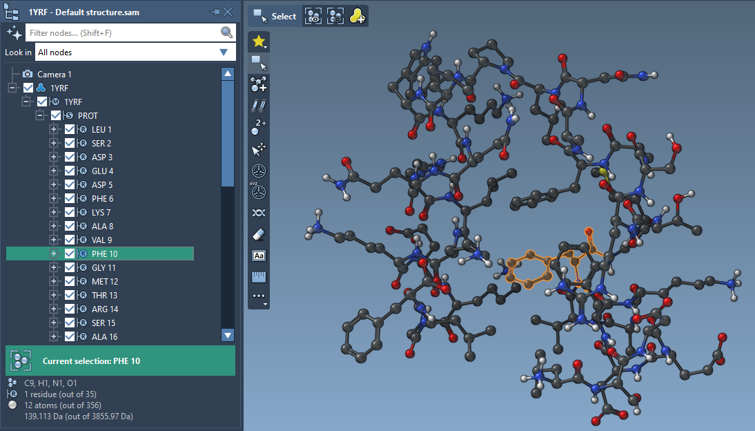 Selecting a node in the Document view