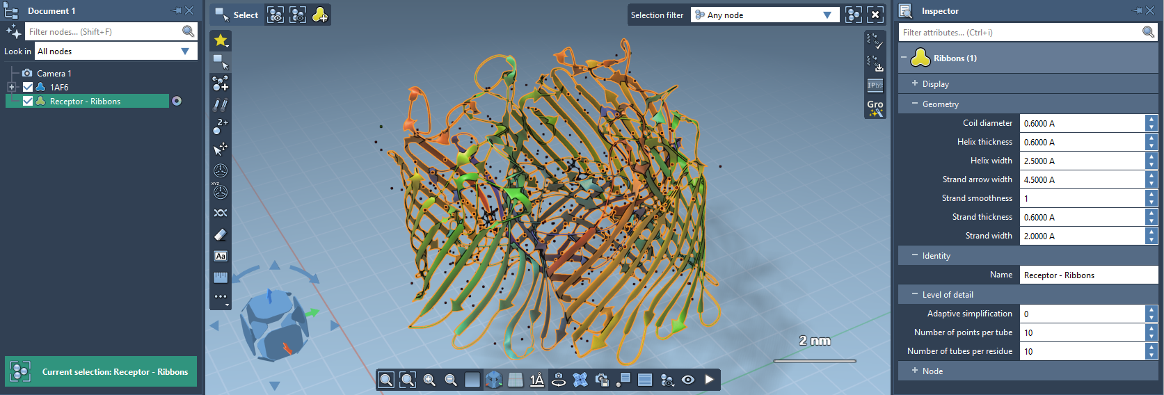 Secondary structure visual model parameters in the Inspector